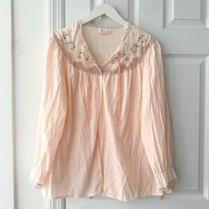 Barbizon Peach Vintage Dressing Night Shirt Jacket Embroidered Lace Sleepwear